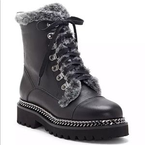 New! VINCE CAMUTO MELINDIE FUR TRIM COMBAT BOOT SIZE 6.5 M WOMENS